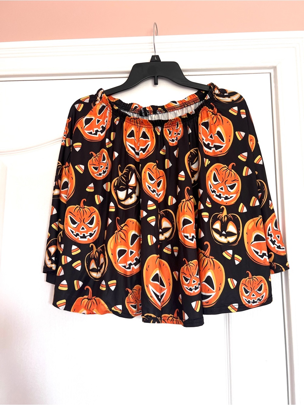 Black & Orange Pumpkin Print Skirt